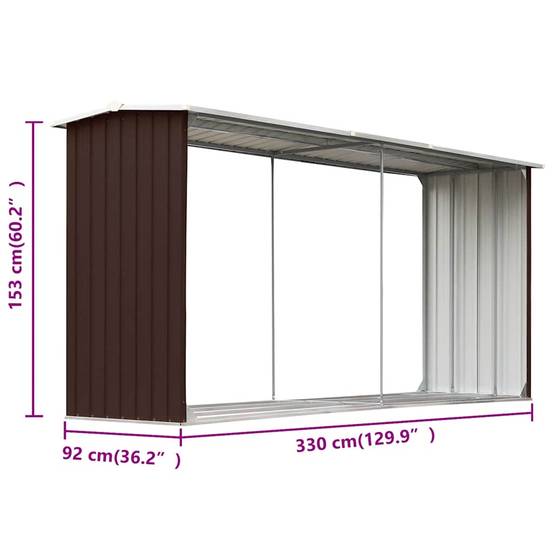 Abri de Stockage Bois XXL Acier Galvanisé Rangement 330x92x153 cm Marron - ComfortXL Outdoor Living - Image 6