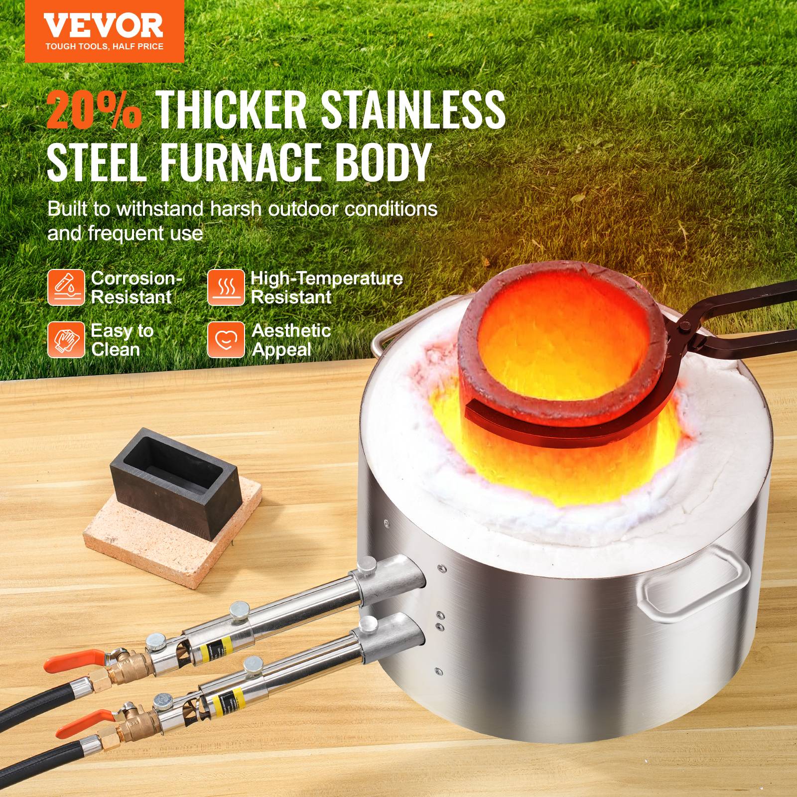 Vevor - Four de fusion métal au propane – Kit complet 16 kg, double brûleur, pinces incluses - Image 2