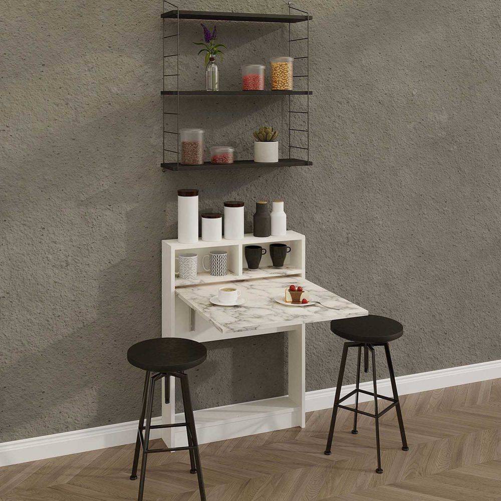 Hanah Home - Table de cuisine pliante avec rangements Bracked - Image 2