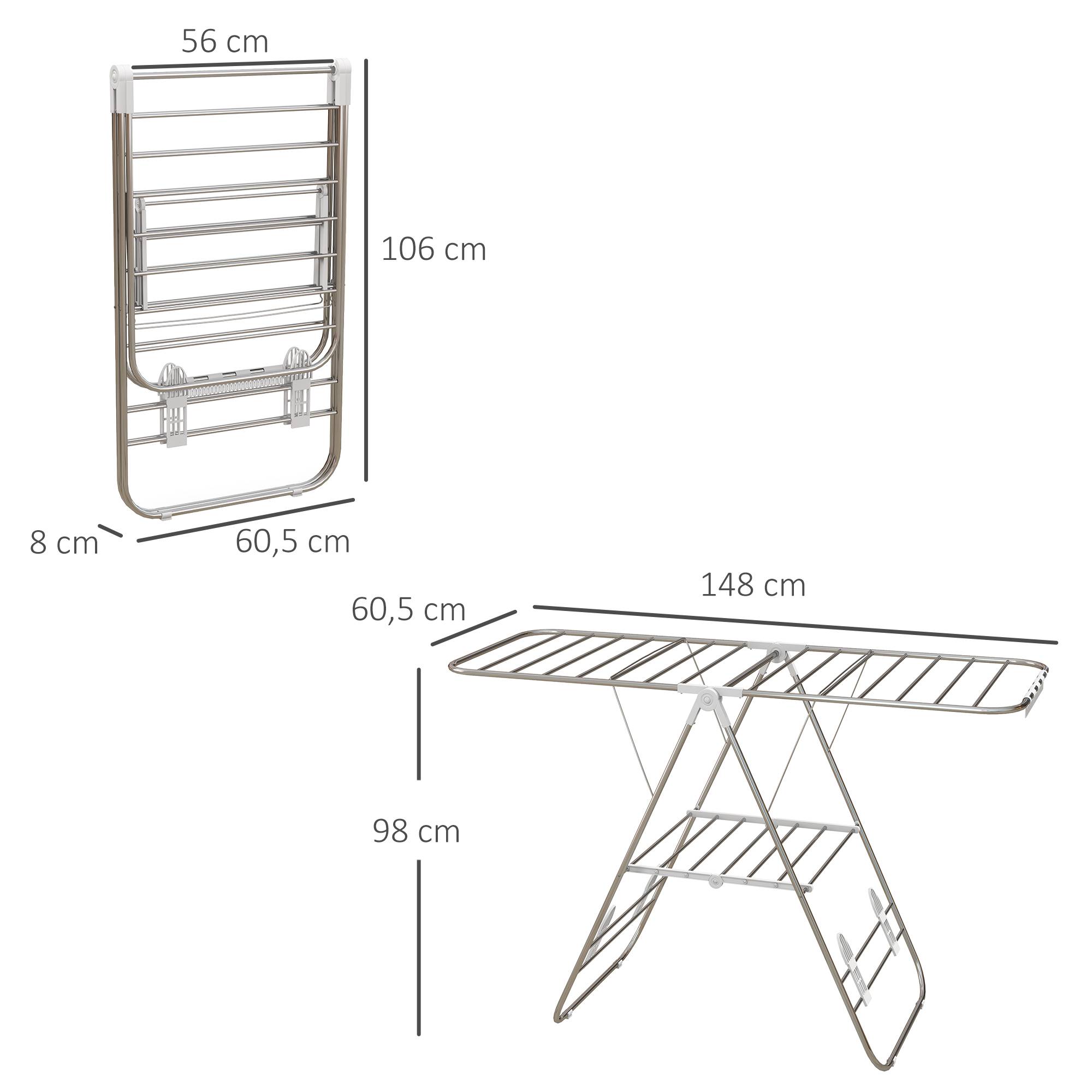 Homcom - Séchoir à linge pliable 2 niveaux ajustables 148x60,5x98 cm pour séchage intérieur/extérieur acier blanc - HOMCOM - Image 3