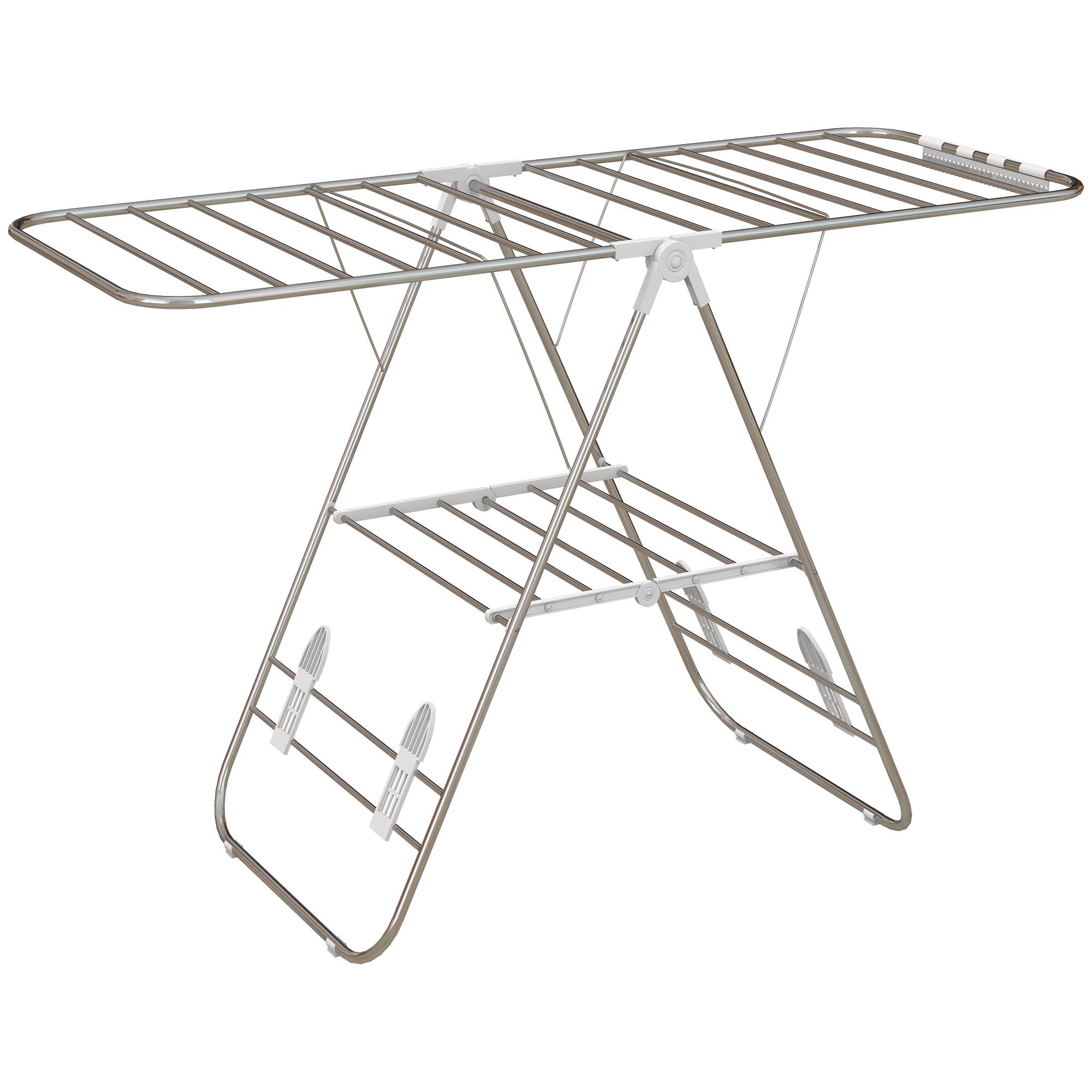 Homcom - Séchoir à linge pliable 2 niveaux ajustables 148x60,5x98 cm pour séchage intérieur/extérieur acier blanc - HOMCOM - Image 1