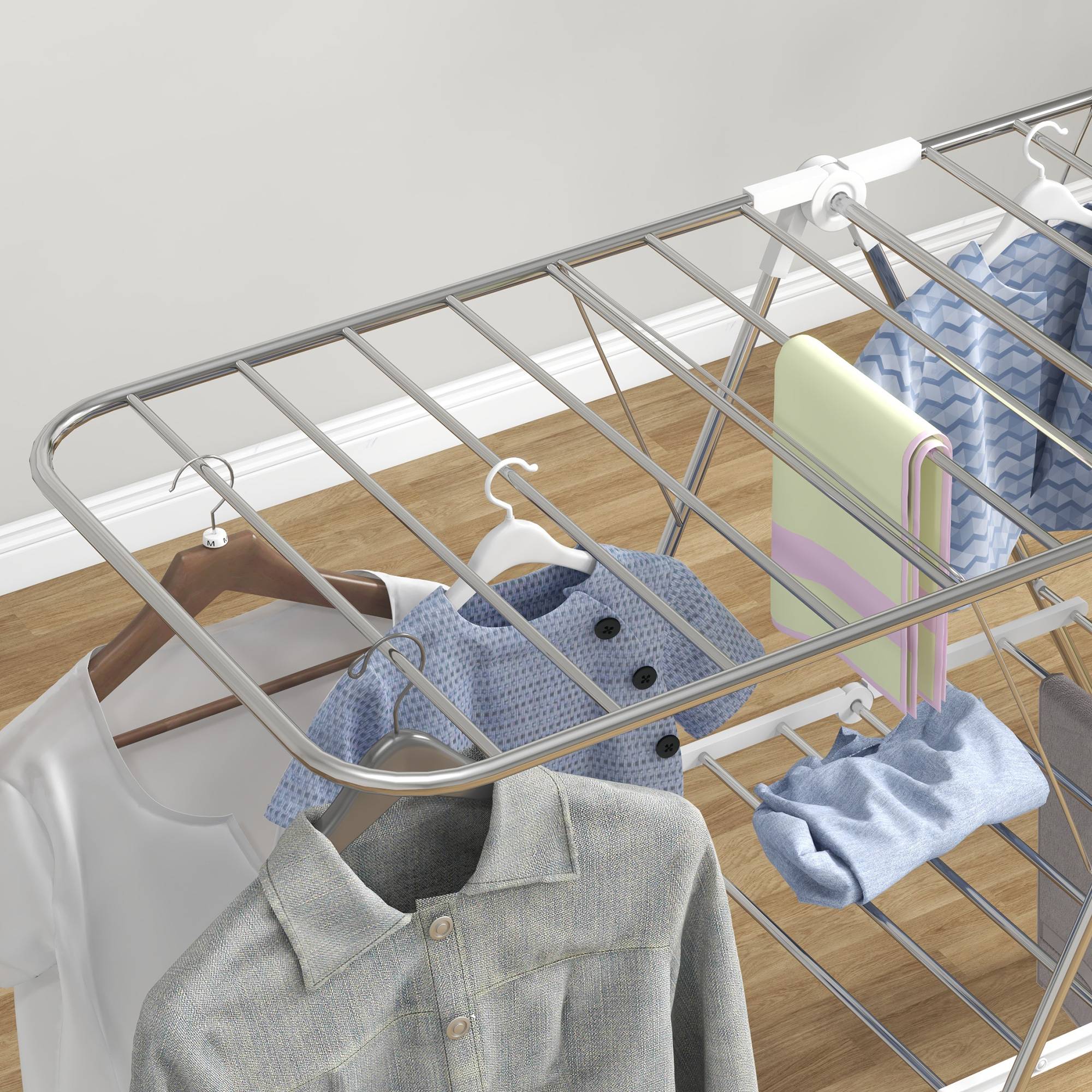 Homcom - Séchoir à linge pliable 2 niveaux ajustables 148x60,5x98 cm pour séchage intérieur/extérieur acier blanc - HOMCOM - Image 8