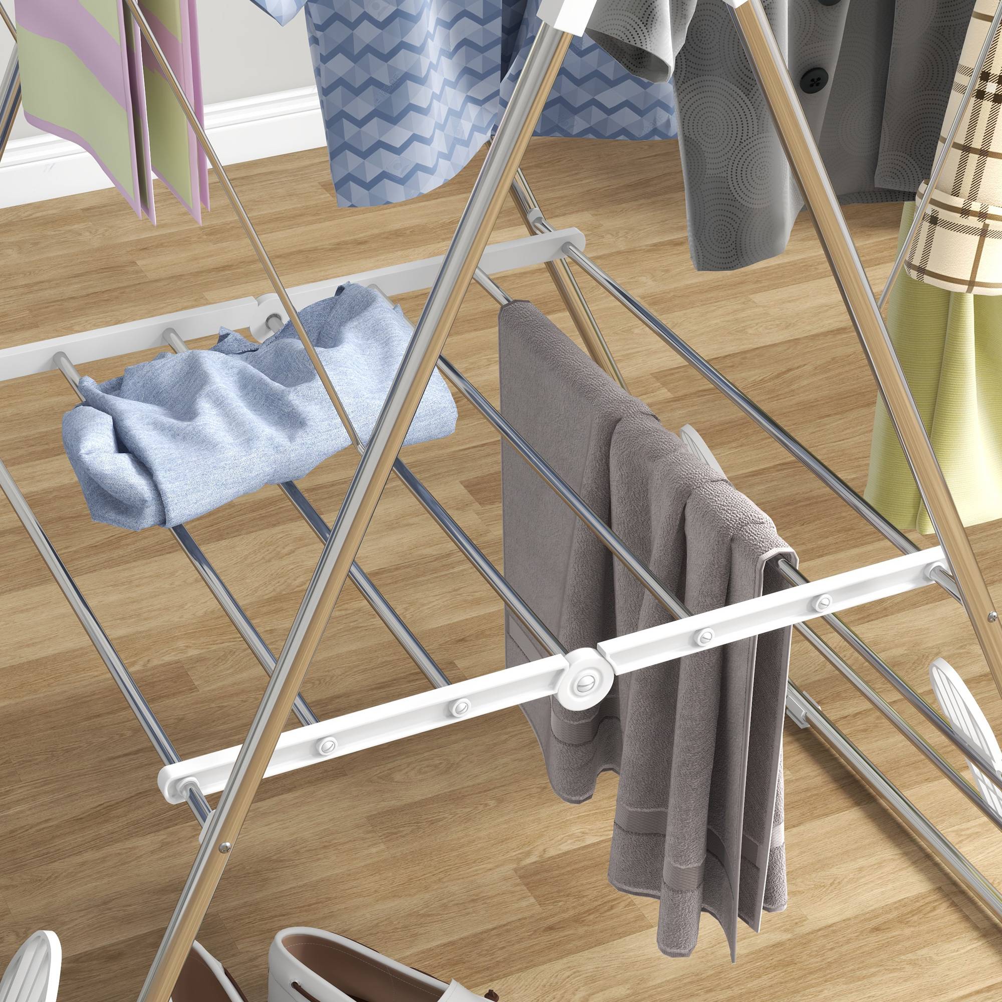 Homcom - Séchoir à linge pliable 2 niveaux ajustables 148x60,5x98 cm pour séchage intérieur/extérieur acier blanc - HOMCOM - Image 9