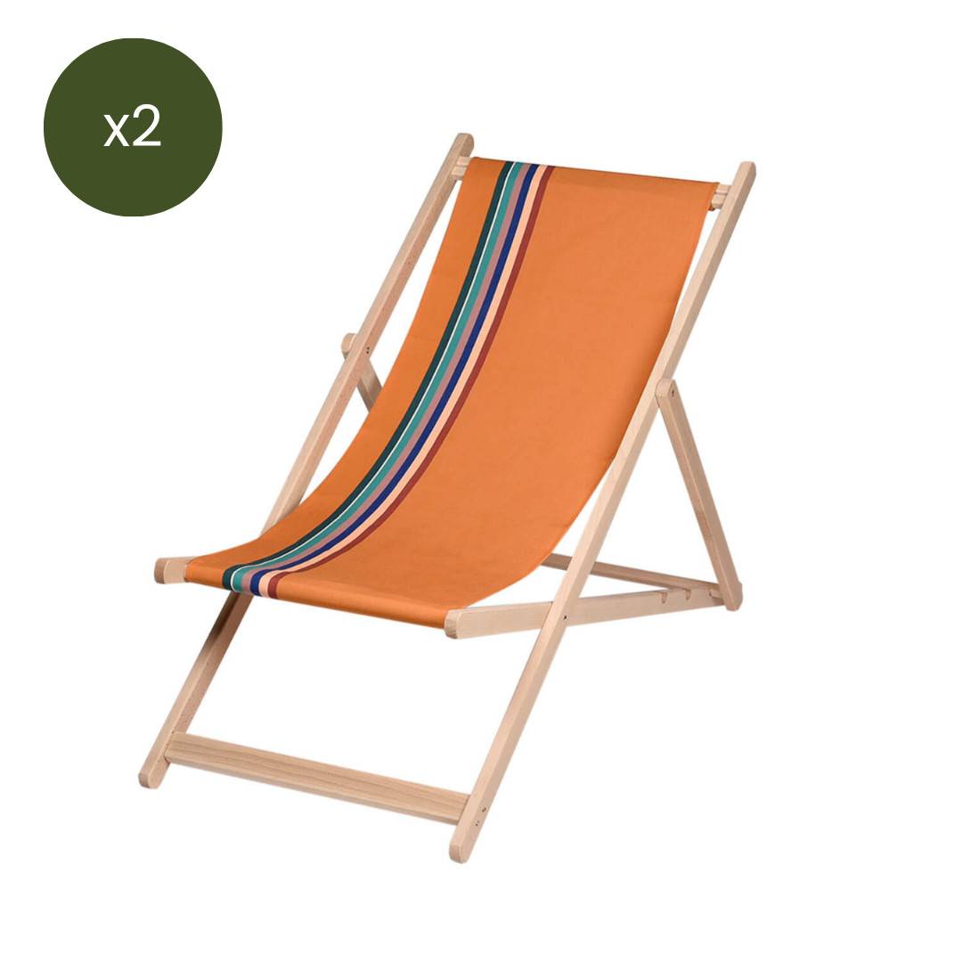Autre - Lot de 2 chiliennes pliantes règlables - 100 % coton - bois hêtre - multicolore - MAULEON EPICE - Image 1