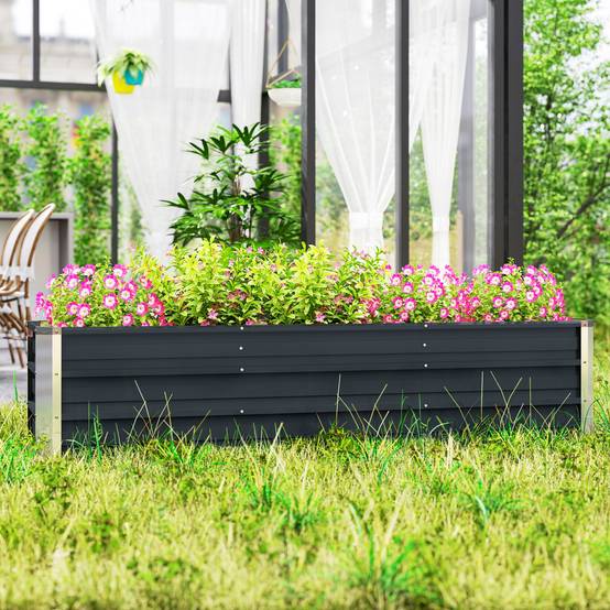 Carré potager acier jardin extérieur culture légumes fleurs 183x47x40cm gris foncé - ComfortXL Outdoor Living - Image 7