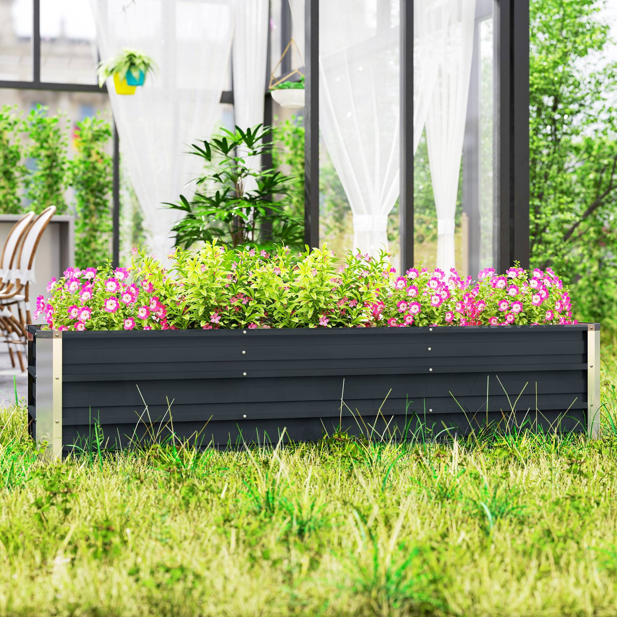 Carré potager acier jardin extérieur culture légumes fleurs 183x47x40cm gris foncé - ComfortXL Outdoor Living - Image 7
