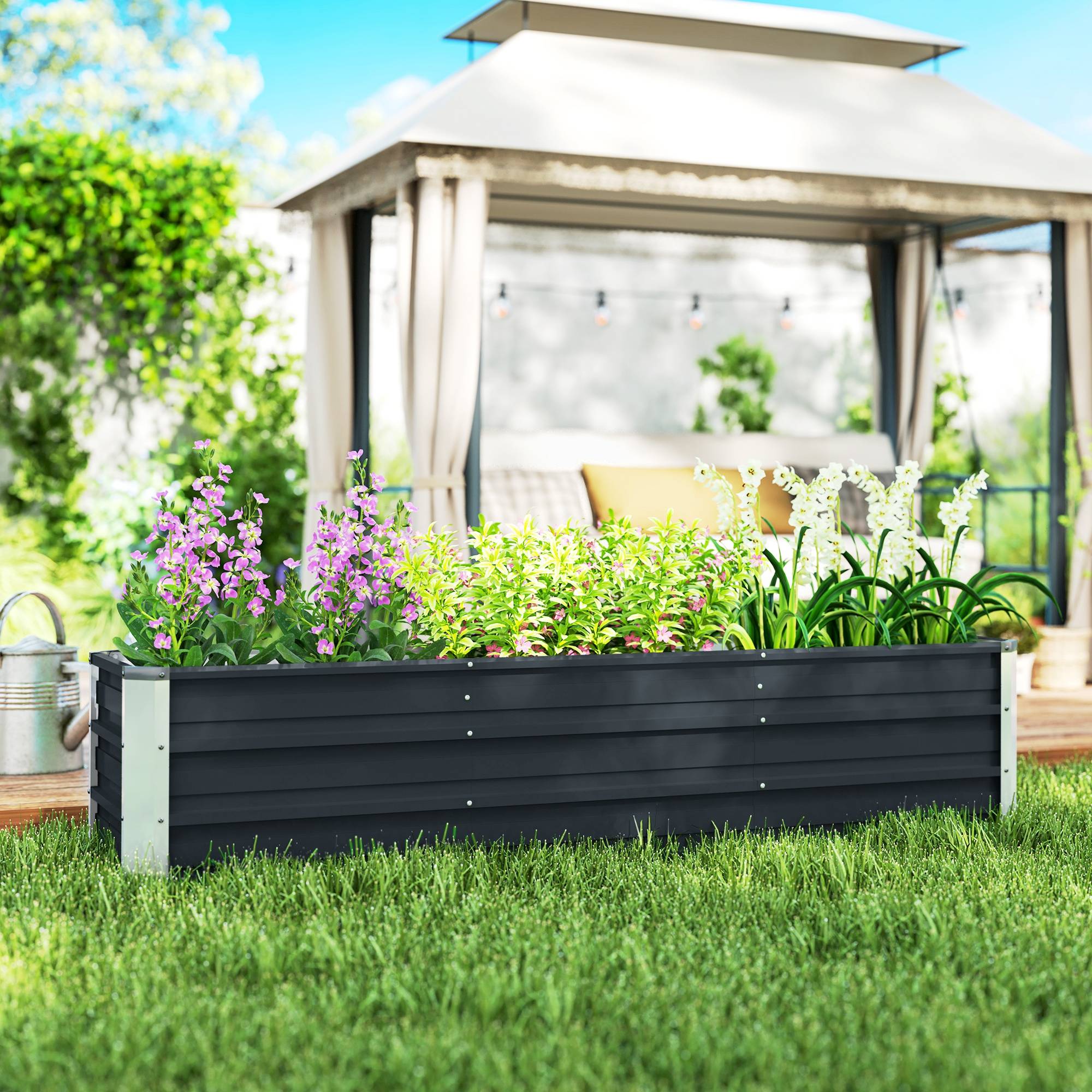 Carré potager acier jardin extérieur culture légumes fleurs 183x47x40cm gris foncé - ComfortXL Outdoor Living - Image 1