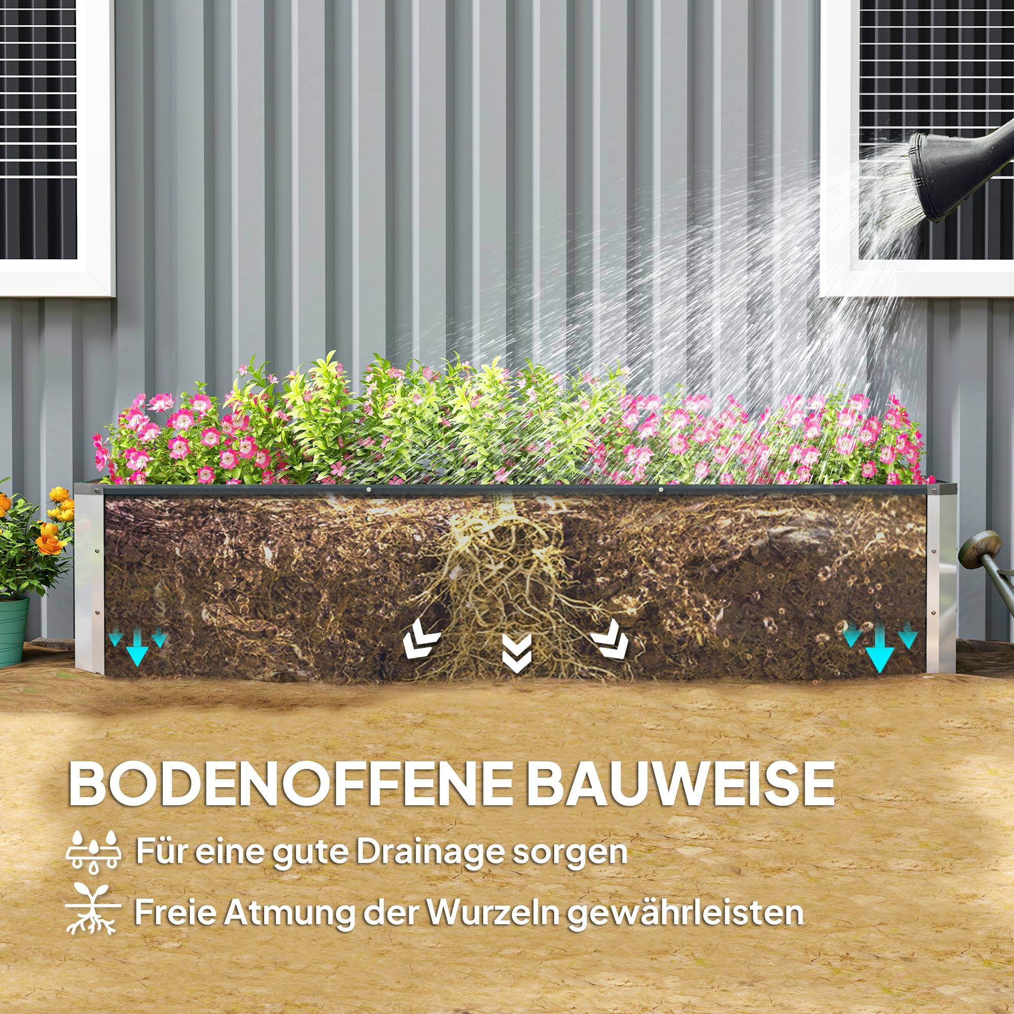 Carré potager acier jardin extérieur culture légumes fleurs 183x47x40cm gris foncé - ComfortXL Outdoor Living - Image 5