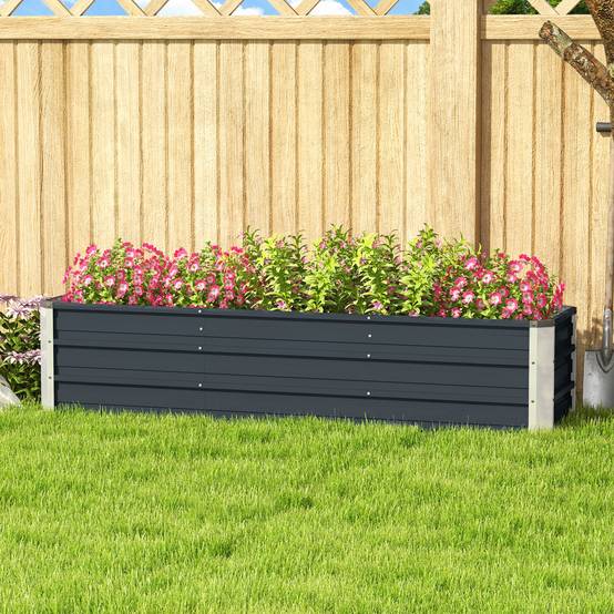 Carré potager acier jardin extérieur culture légumes fleurs 183x47x40cm gris foncé - ComfortXL Outdoor Living - Image 8