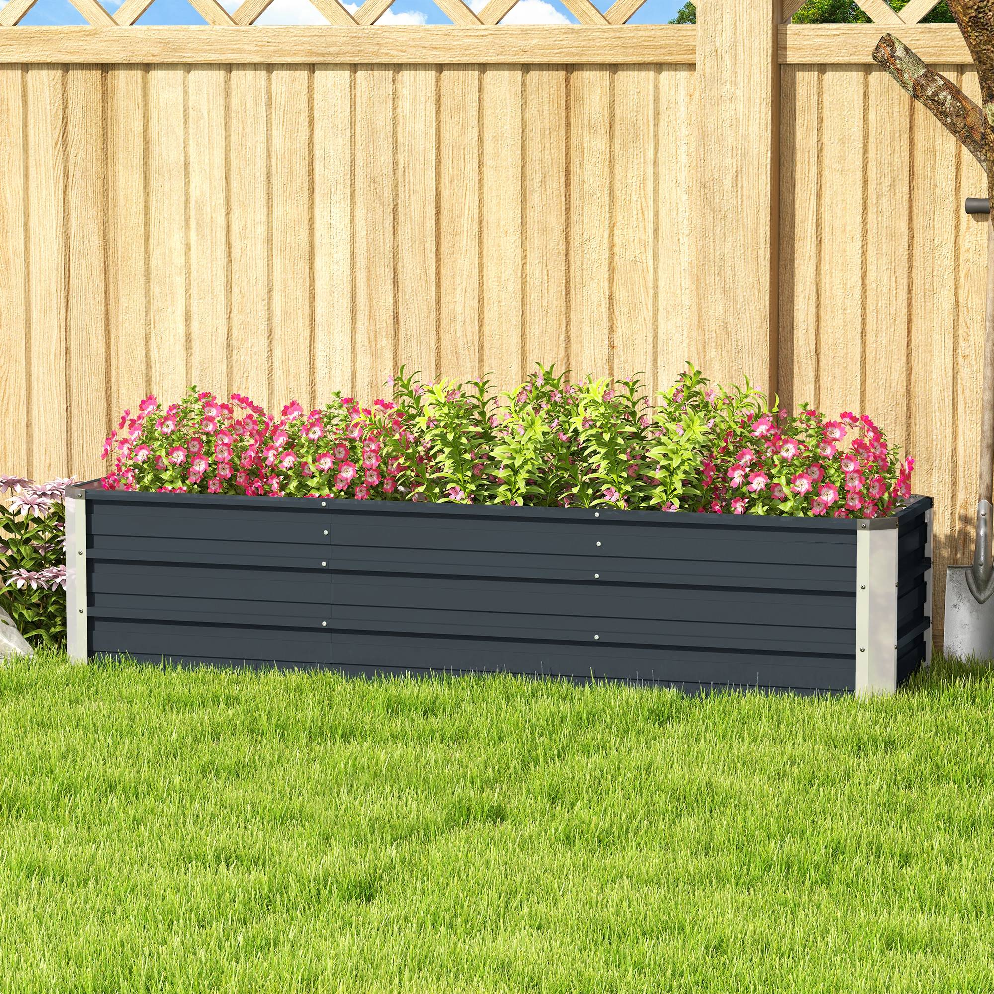 Carré potager acier jardin extérieur culture légumes fleurs 183x47x40cm gris foncé - ComfortXL Outdoor Living - Image 8