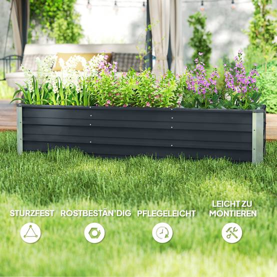 Carré potager acier jardin extérieur culture légumes fleurs 183x47x40cm gris foncé - ComfortXL Outdoor Living - Image 6