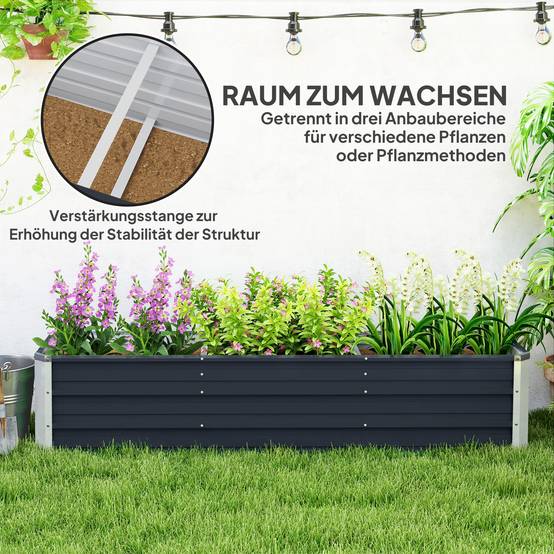 Carré potager acier jardin extérieur culture légumes fleurs 183x47x40cm gris foncé - ComfortXL Outdoor Living - Image 4