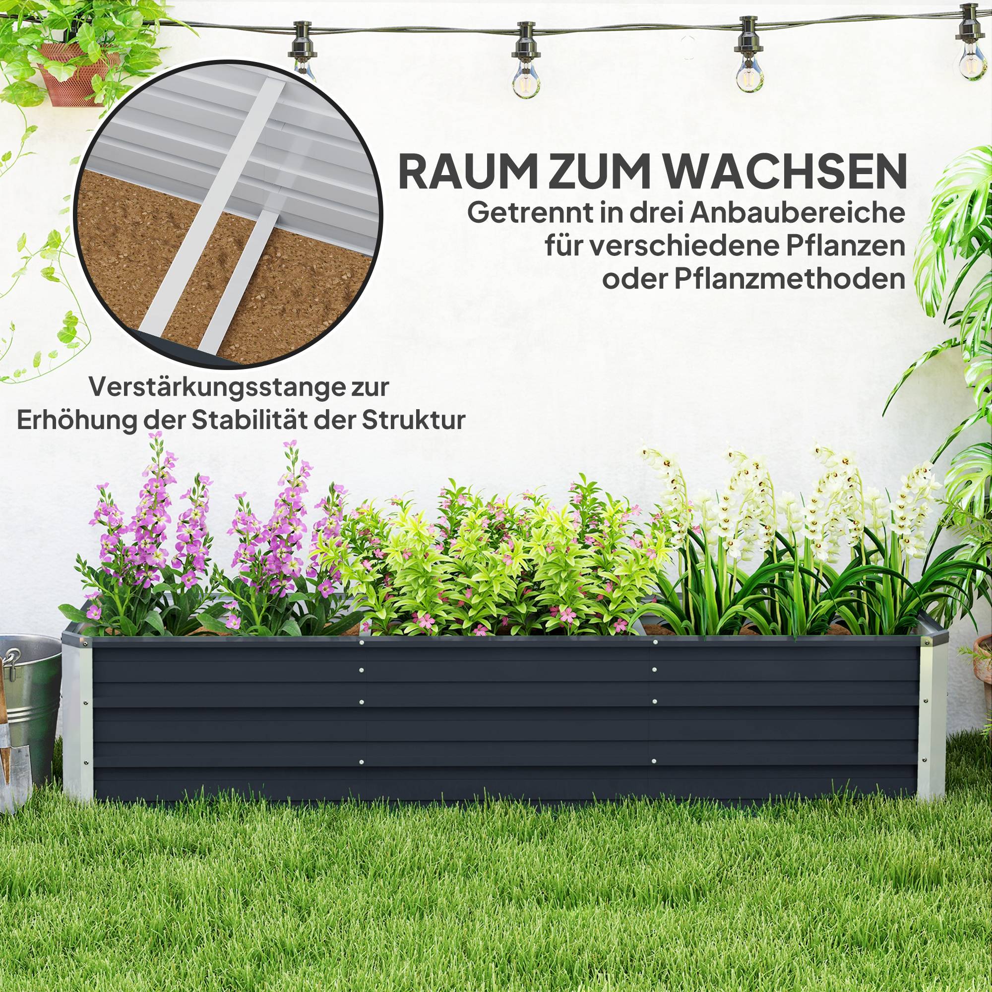 Carré potager acier jardin extérieur culture légumes fleurs 183x47x40cm gris foncé - ComfortXL Outdoor Living - Image 4