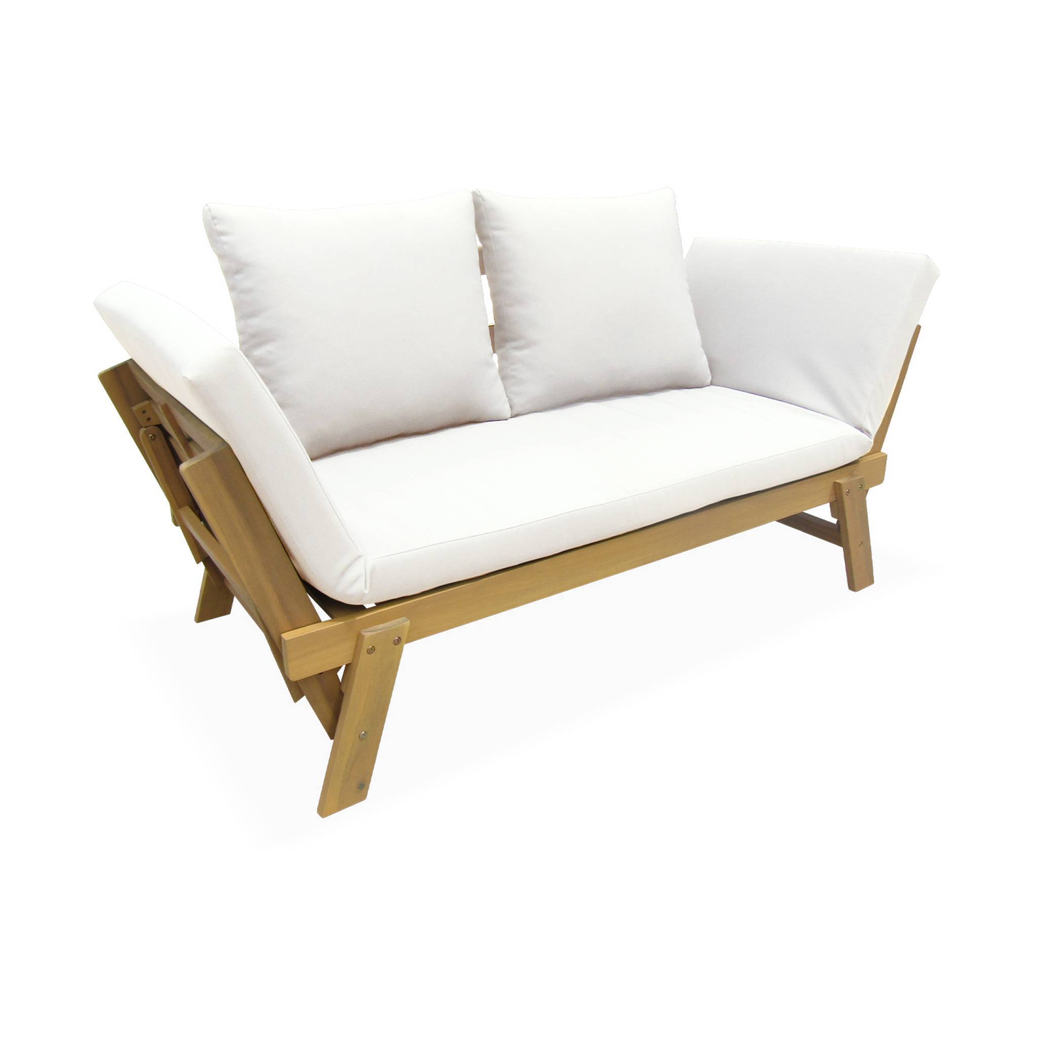 Banquette de jardin beige 2/3 places JALANCE. accoudoirs modulables 155/200x72x74.5cm | sweeek - Image 2