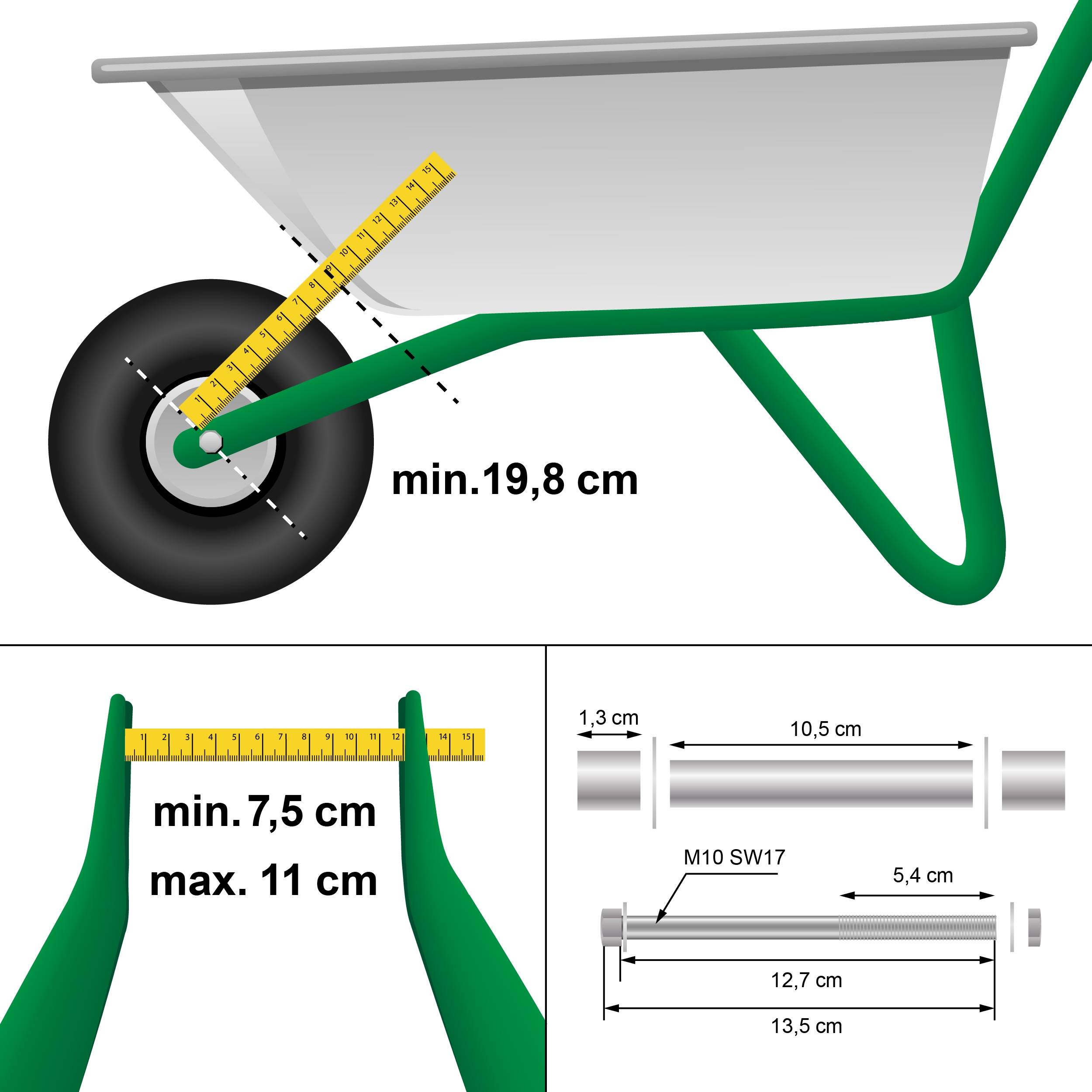 Roue De Brouette Pleine 4.80/4.00-8, Sans Crevaison, Moyeu Plat Axe 1/3", Capacité 300 Lb