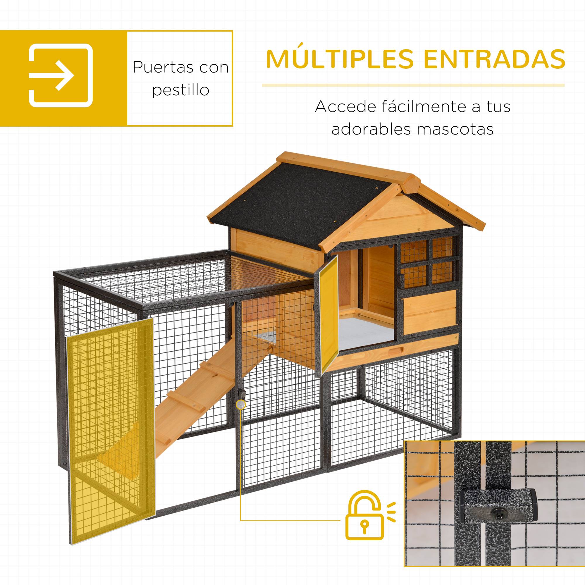 Grand Clapier Extérieur Bois pour Lapins 2 Niveaux Enclos Spacieux et Toit Incliné 122cm Gris - ComfortXL Outdoor Living - Image 7