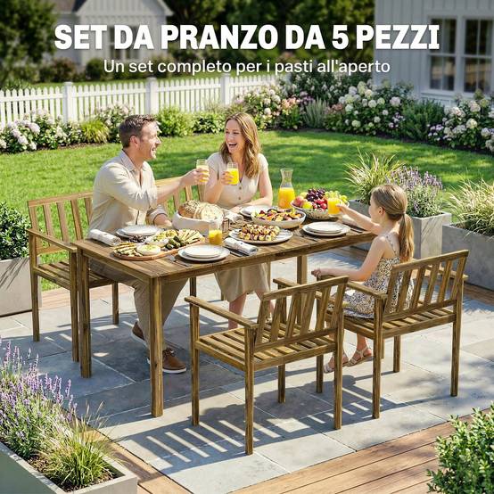 Ensemble repas jardin 5 pièces bois d'acacia massif table 4 fauteuils finition teck 159cm - ComfortXL Outdoor Living - Image 6