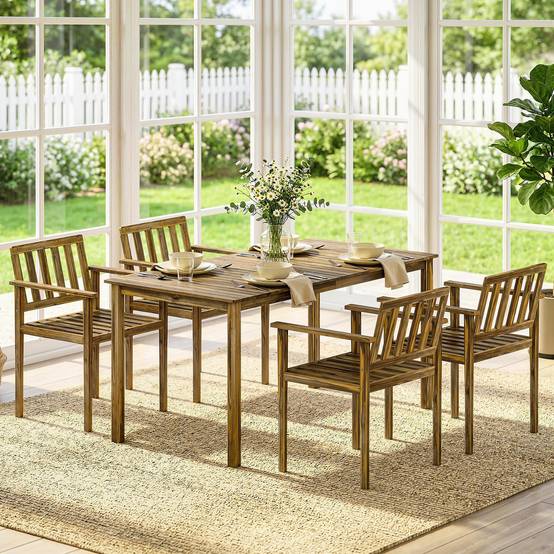 Ensemble repas jardin 5 pièces bois d'acacia massif table 4 fauteuils finition teck 159cm - ComfortXL Outdoor Living - Image 9