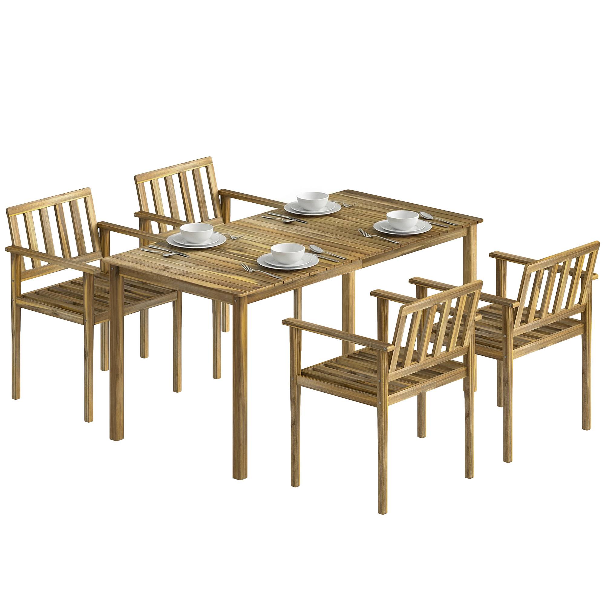 Ensemble repas jardin 5 pièces bois d'acacia massif table 4 fauteuils finition teck 159cm - ComfortXL Outdoor Living - Image 1