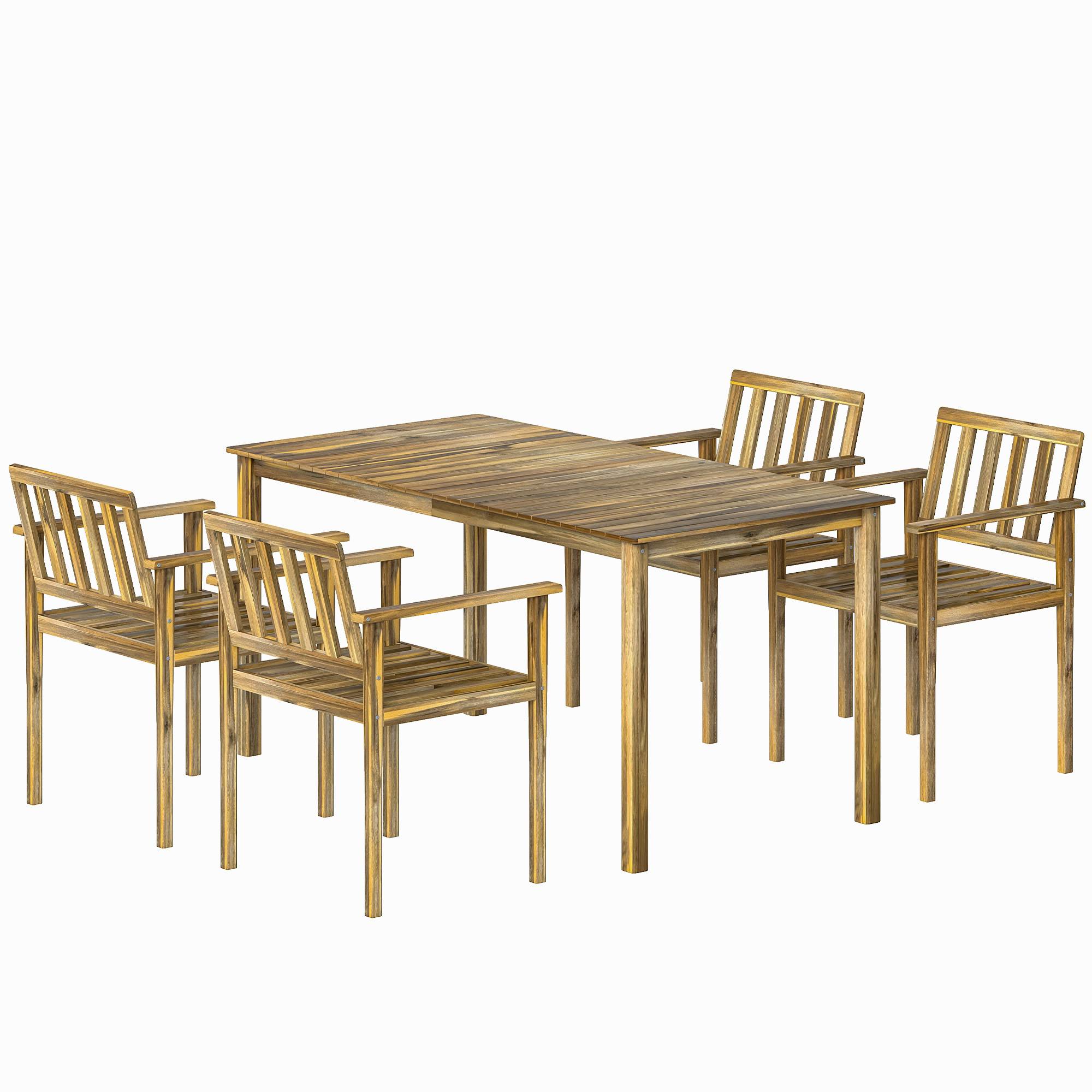 Ensemble repas jardin 5 pièces bois d'acacia massif table 4 fauteuils finition teck 159cm - ComfortXL Outdoor Living - Image 2