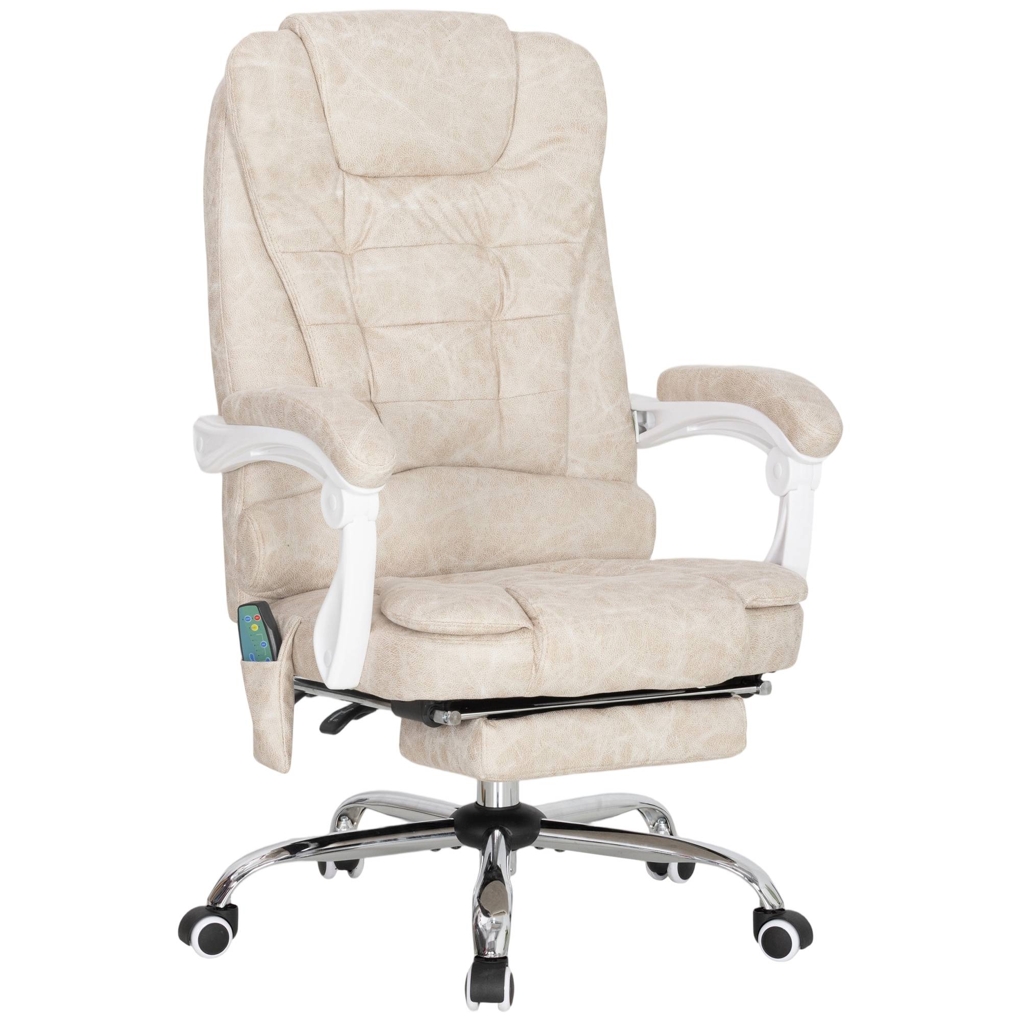 Sans Marque - Fauteuil de bureau massant et chauffant, chaise de bureau, hauteur réglable, dossier inclinable, 65x70x111-119cm, crème - Image 2