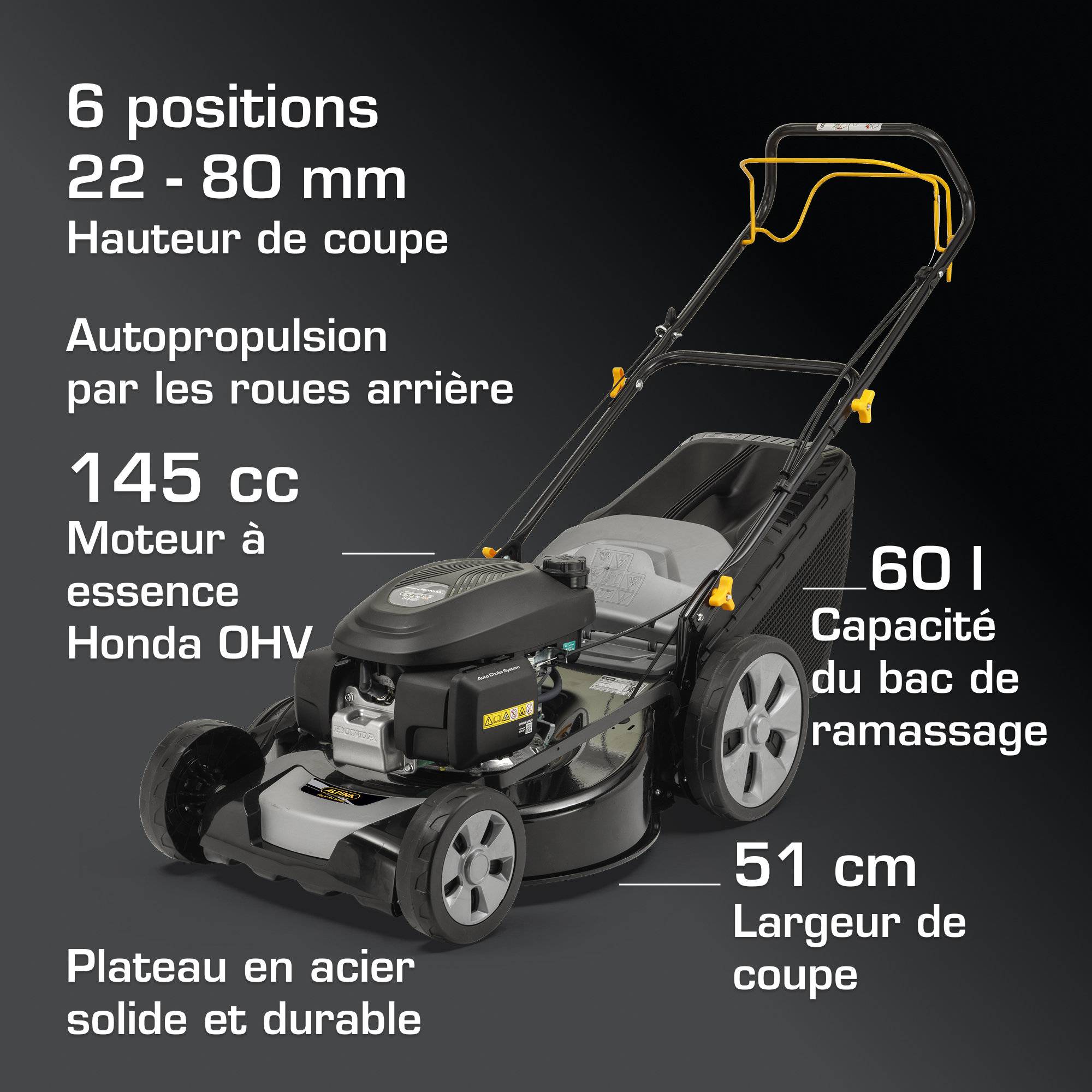 Alpina - Tondeuse AL4 51 SHQ, 145cc, largeur 51cm, bac 60L, 4 en 1 - ALPINA - Image 6