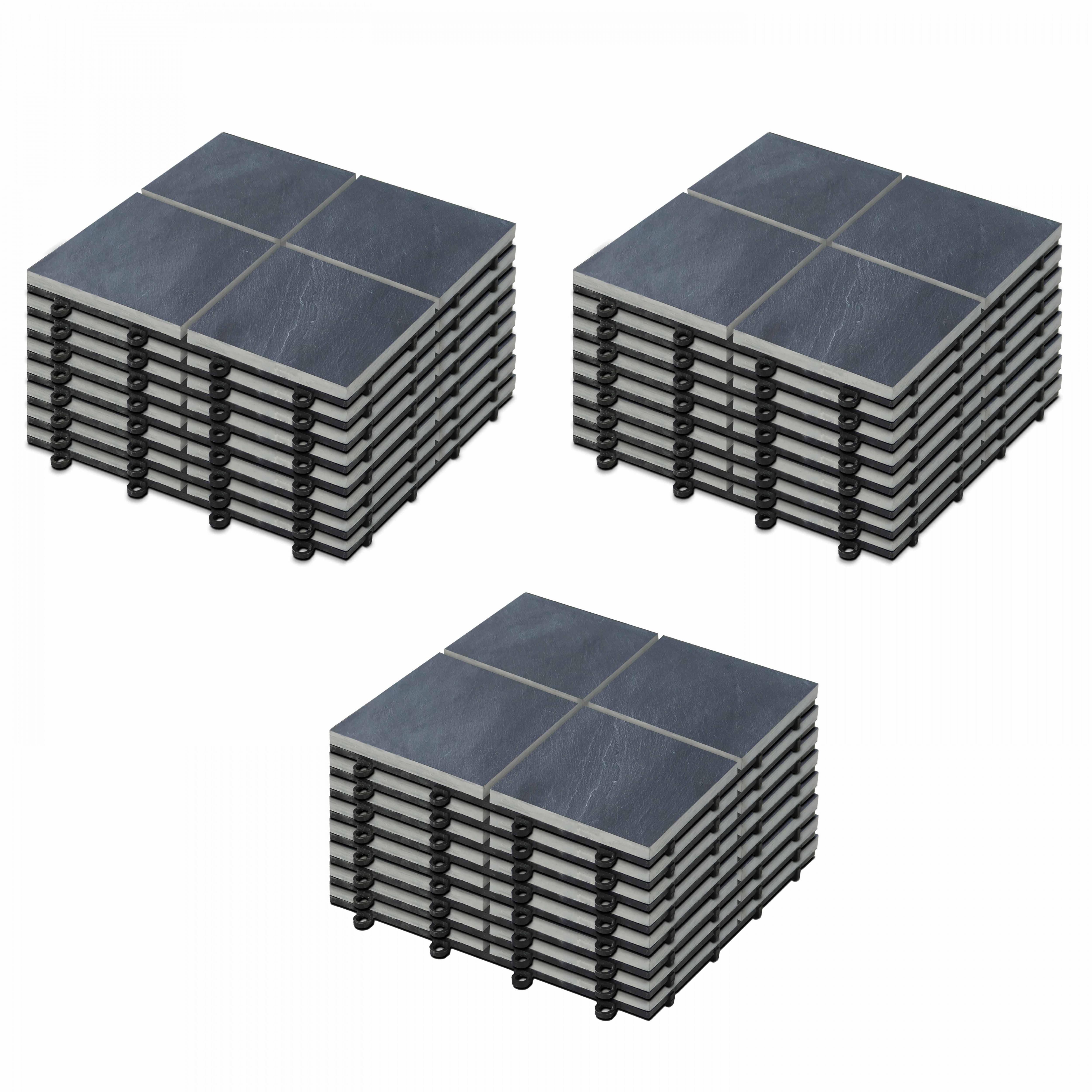 Oviala - Lot de 24 dalles clipsables en pierre noir Kobe - Oviala - Image 1