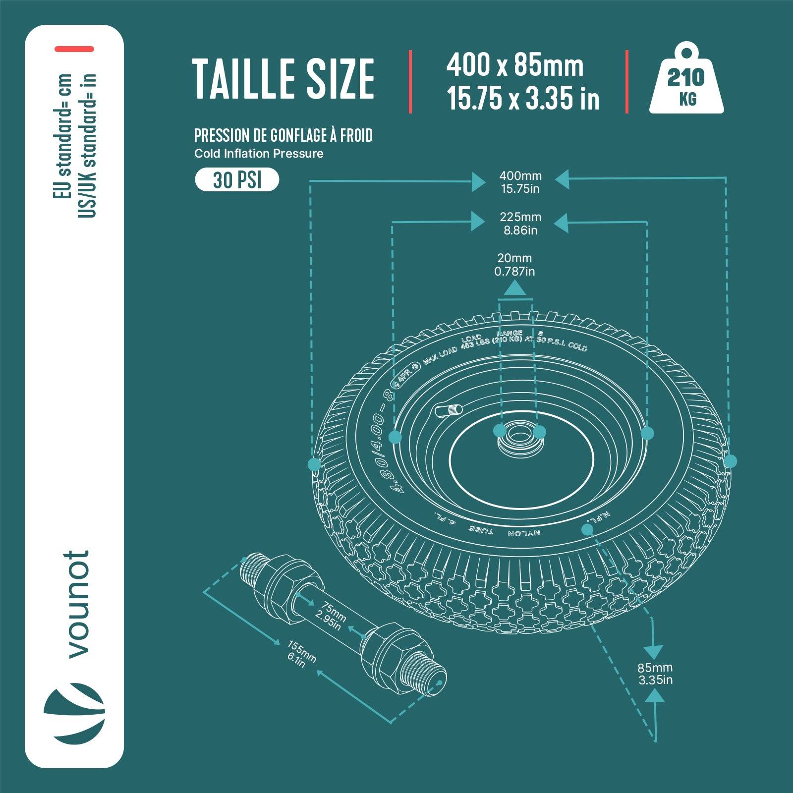 Vounot - Lot de 2 Roue gonflable robuste 4.80/4.00-8 pour chariot brouette alesage 20mm 400x85mm rouge - Image 3