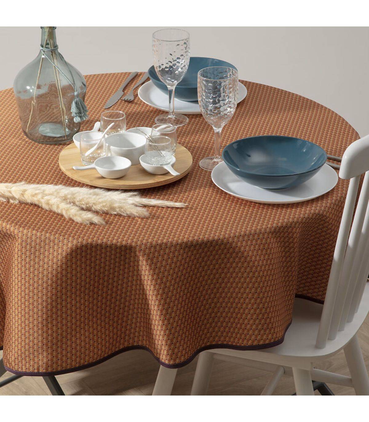 Nappe ronde anti-taches Terracotta imprimé Luna D 180 cm - Image 3