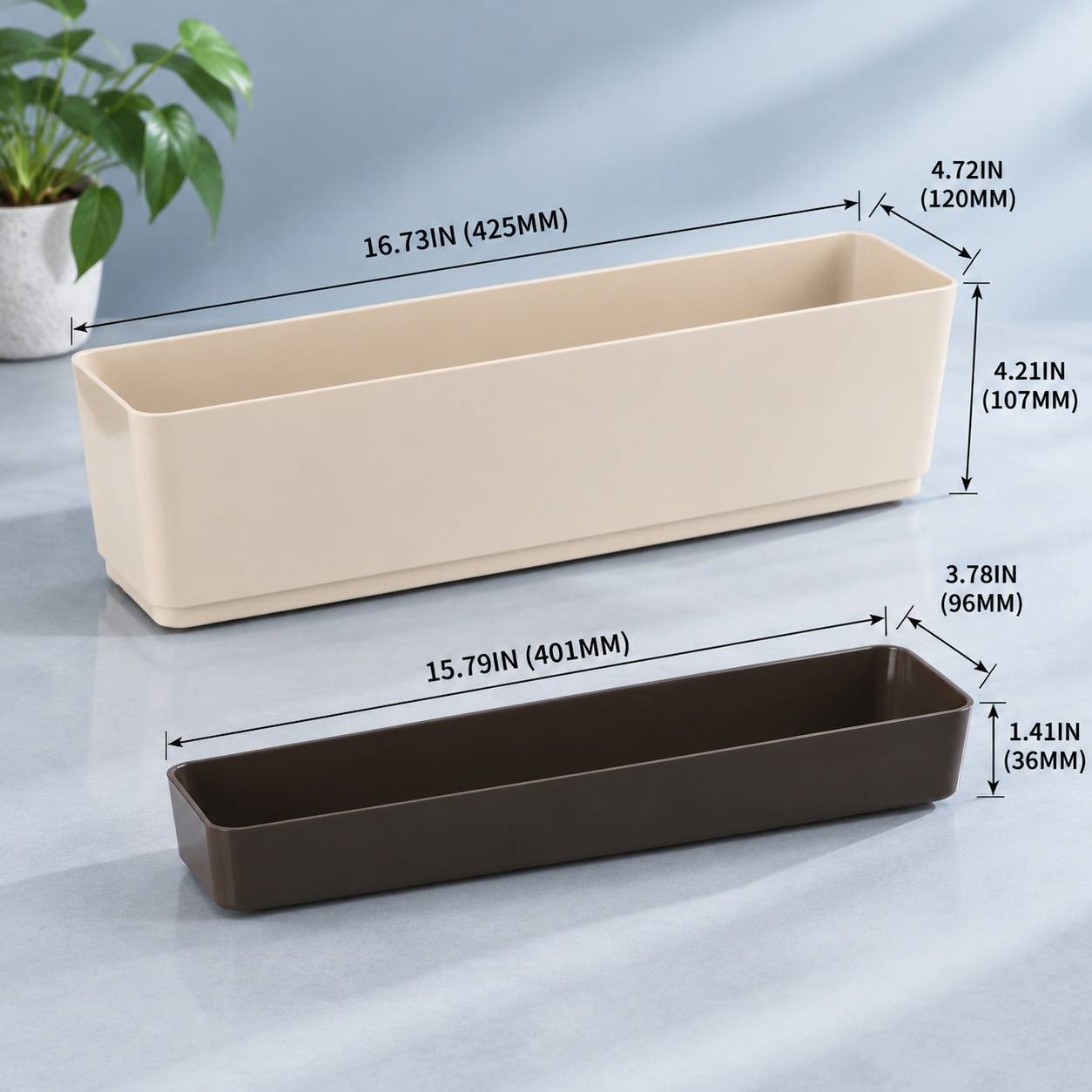 Jardinière Rectangulaire Plastique avec Drainage pour Fleurs Lot de 3 - Image 3