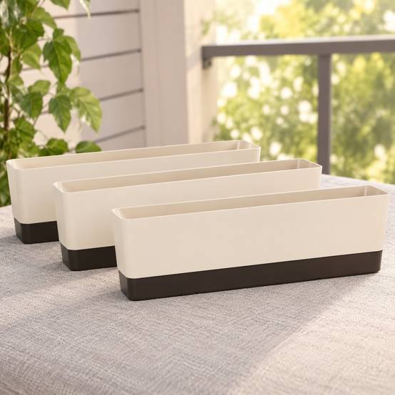 Jardinière Rectangulaire Plastique avec Drainage pour Fleurs Lot de 3 - Image 2