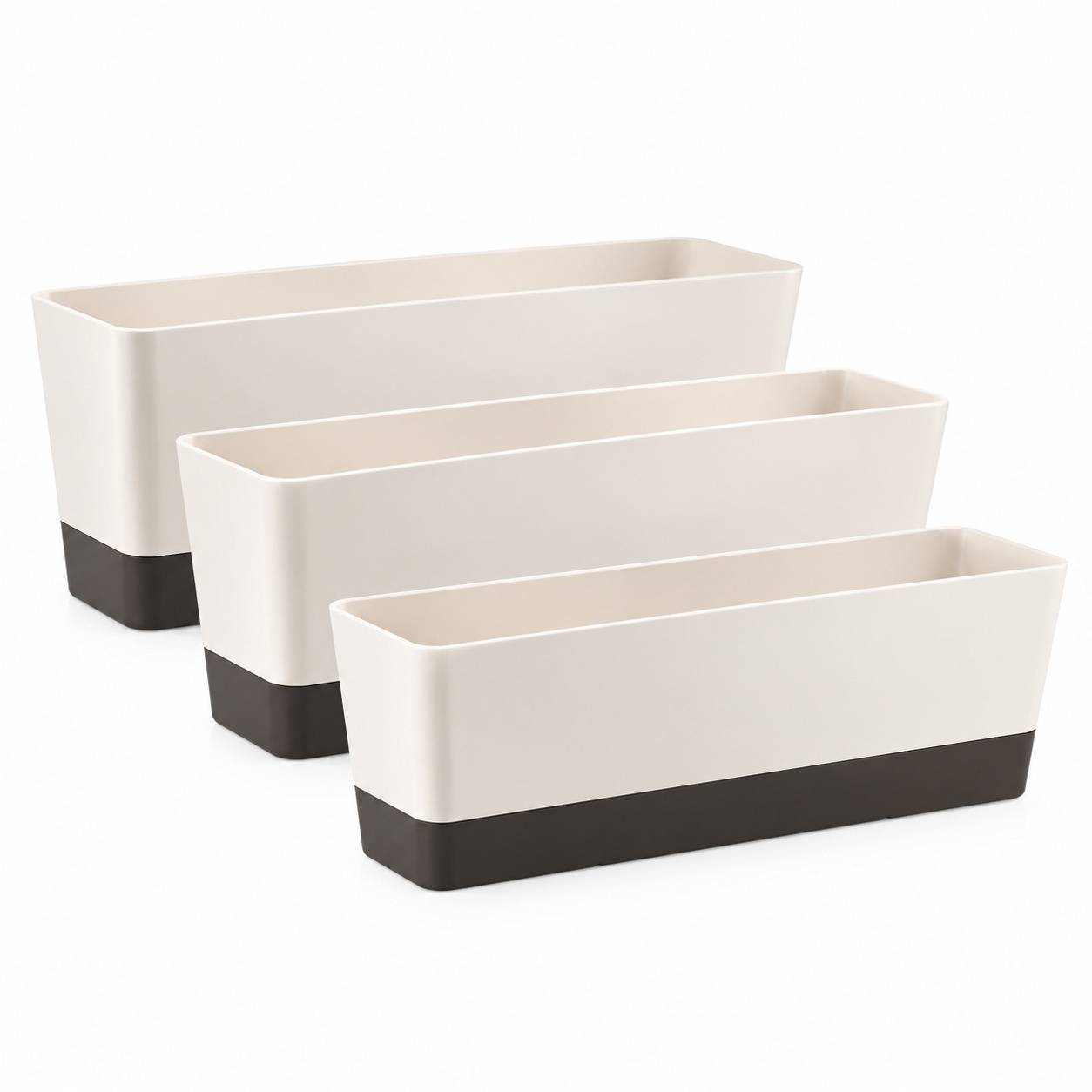 Jardinière Rectangulaire Plastique avec Drainage pour Fleurs Lot de 3