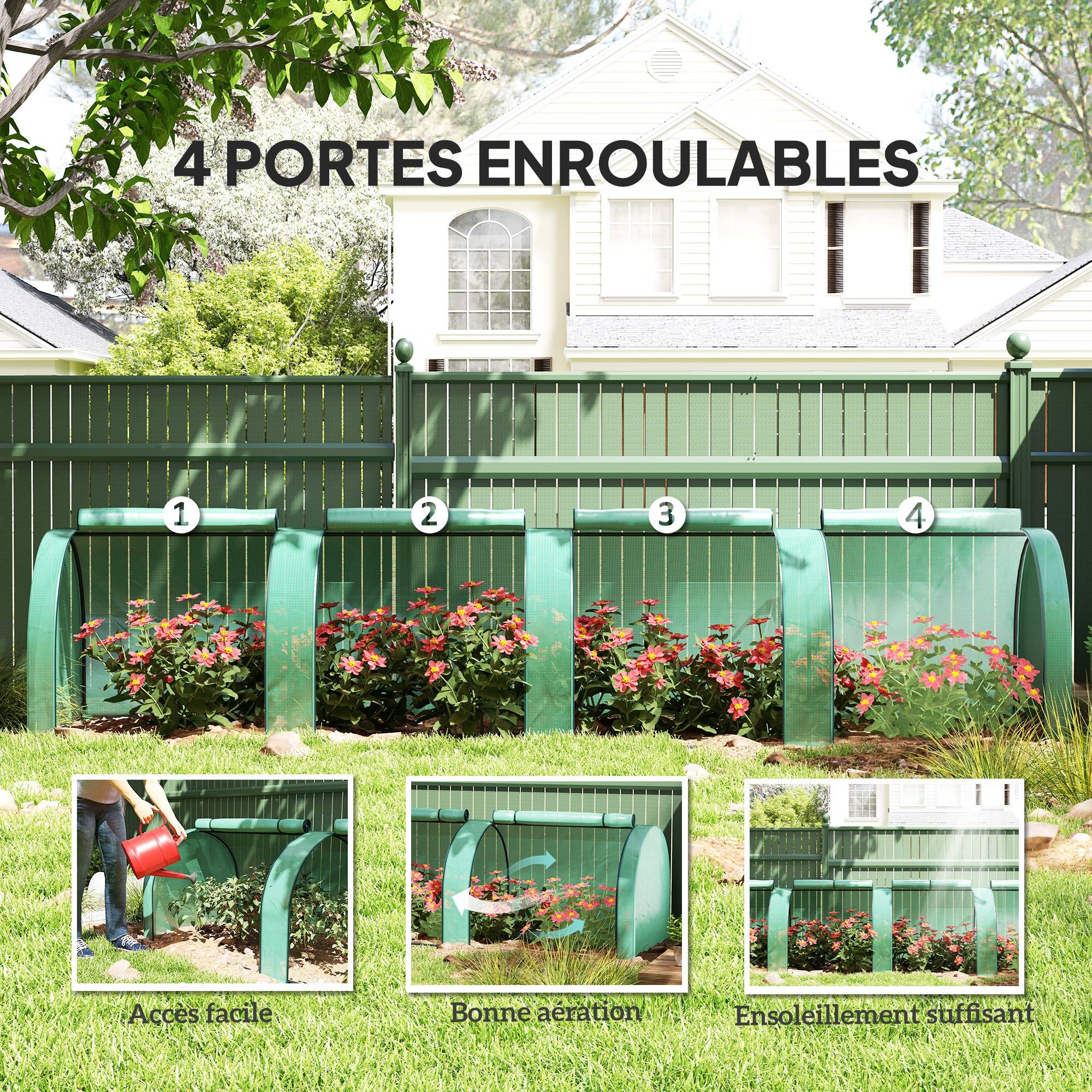 Maison Chic - Mini serre de jardin serre à tomates 4x1x0,80 m acier PE anti-UV 4 portes avec zip enroulables vert - Image 7