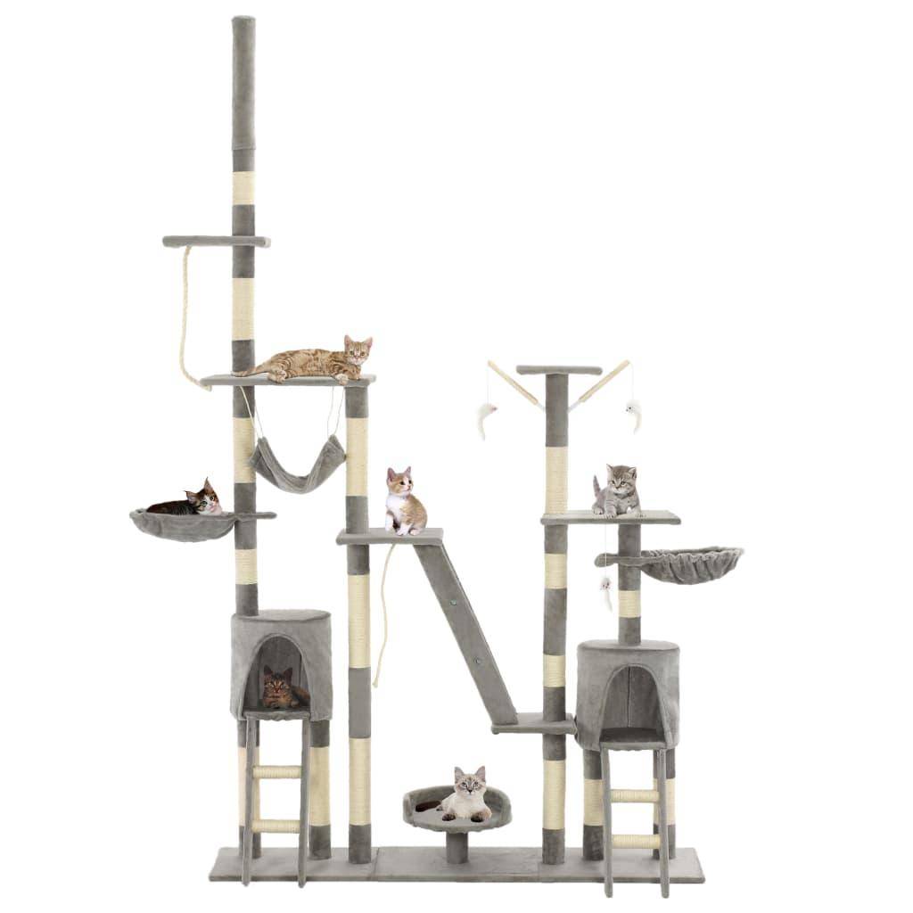 Helloshop26 - Arbre à chat griffoir grattoir niche jouet animaux peluché en sisal 230-250 cm gris - Image 1