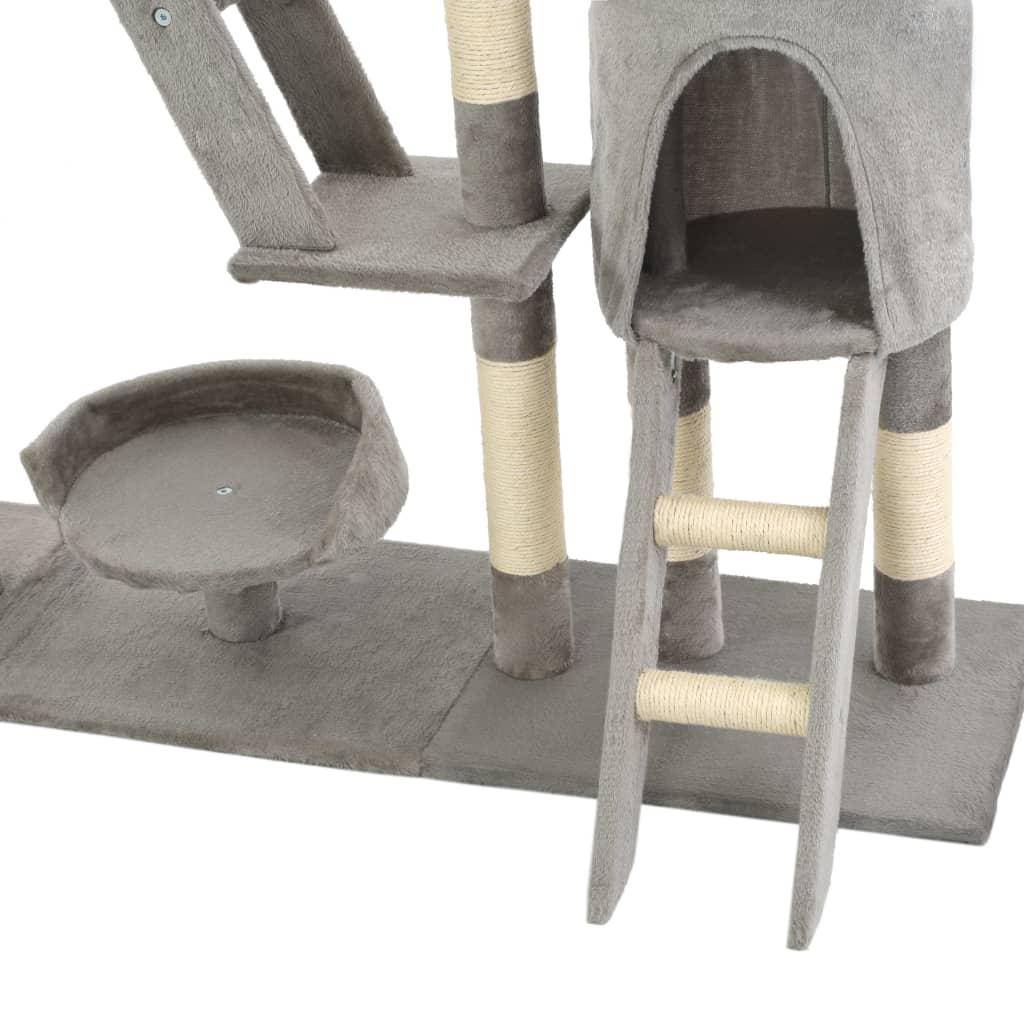 Helloshop26 - Arbre à chat griffoir grattoir niche jouet animaux peluché en sisal 230-250 cm gris - Image 7