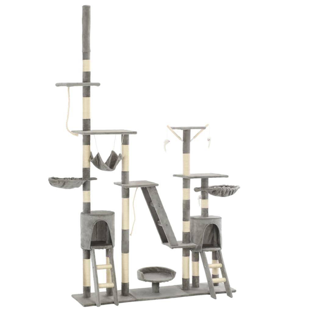 Helloshop26 - Arbre à chat griffoir grattoir niche jouet animaux peluché en sisal 230-250 cm gris - Image 2