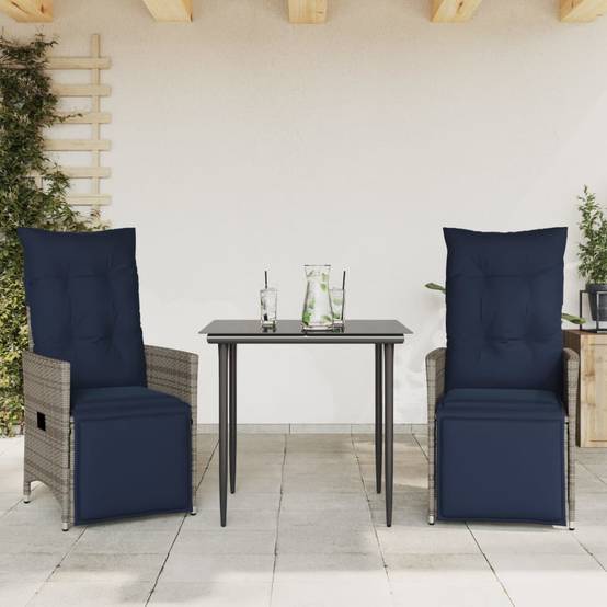 PANGIVO - Chaise de Jardin Inclinable avec Coussins en Résine Tressée Grise 56 x 59 x 92 cm - PANGIVO - Image 2