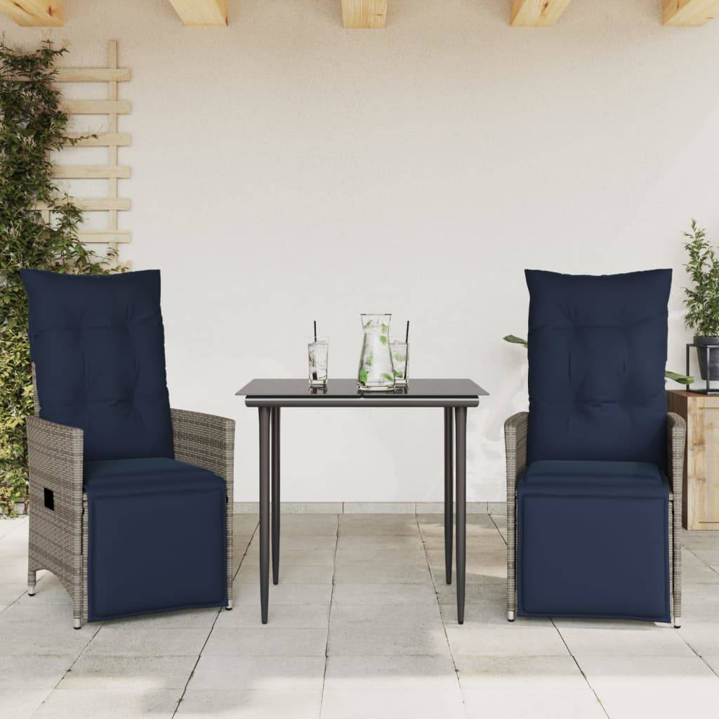 PANGIVO - Chaise de Jardin Inclinable avec Coussins en Résine Tressée Grise 56 x 59 x 92 cm - PANGIVO - Image 2