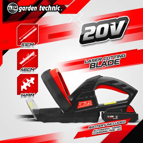 Elem Garden Technic - Taille haies rechargeable 20V lithium - 46 cm - Capacité de coupe 14 mm - Image 2