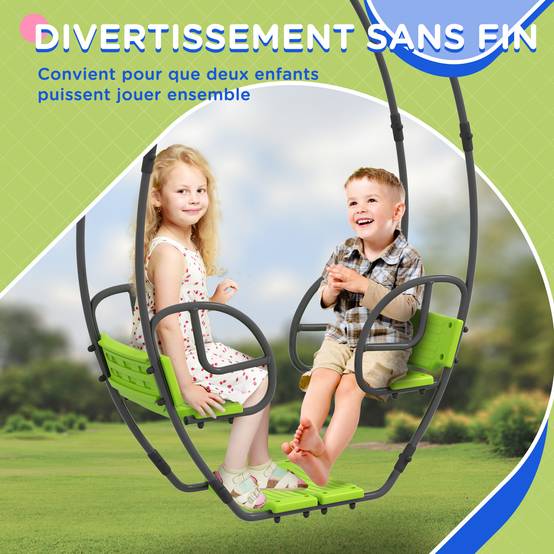 Balançoire enfant structure métallique avec poignée pour 2 enfants 3-6 ans, 110,5×40,5×180 cm, verte, conception sécurisée - Image 4