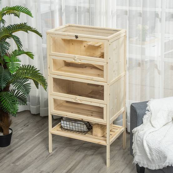 Cage pour rongeurs bois naturel 60 x 40 x 120 cm - PANGIVO - Image 4