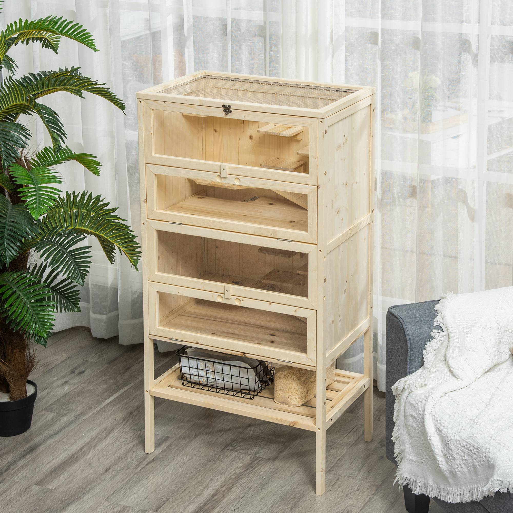 Cage pour rongeurs bois naturel 60 x 40 x 120 cm - PANGIVO - Image 4