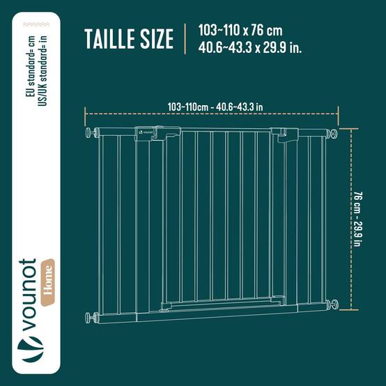 Vounot - Barriere de securite a pression sans percage Largeur 103-110cm Metal blanc - Image 3