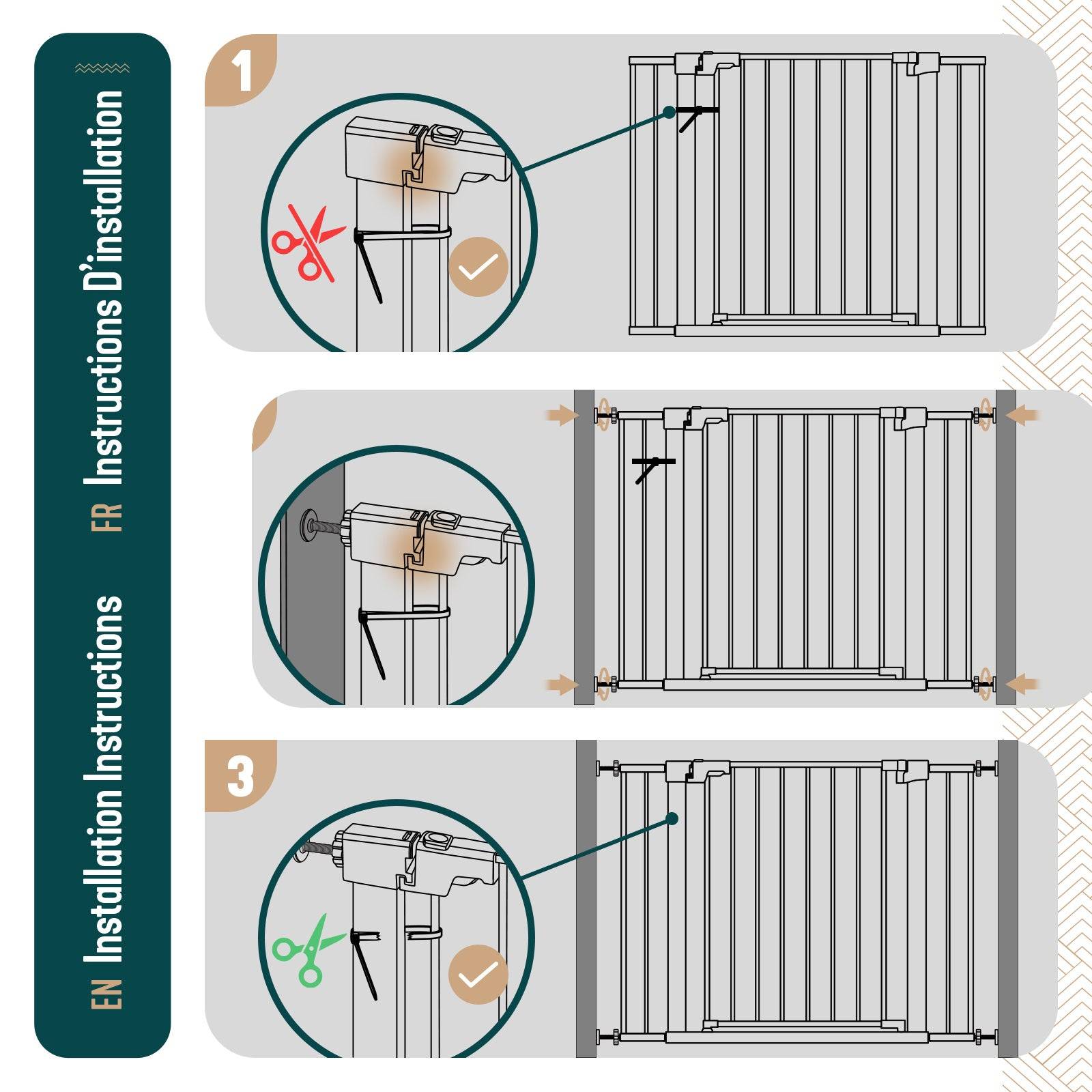 Vounot - Barriere de securite a pression sans percage Largeur 103-110cm Metal blanc - Image 6