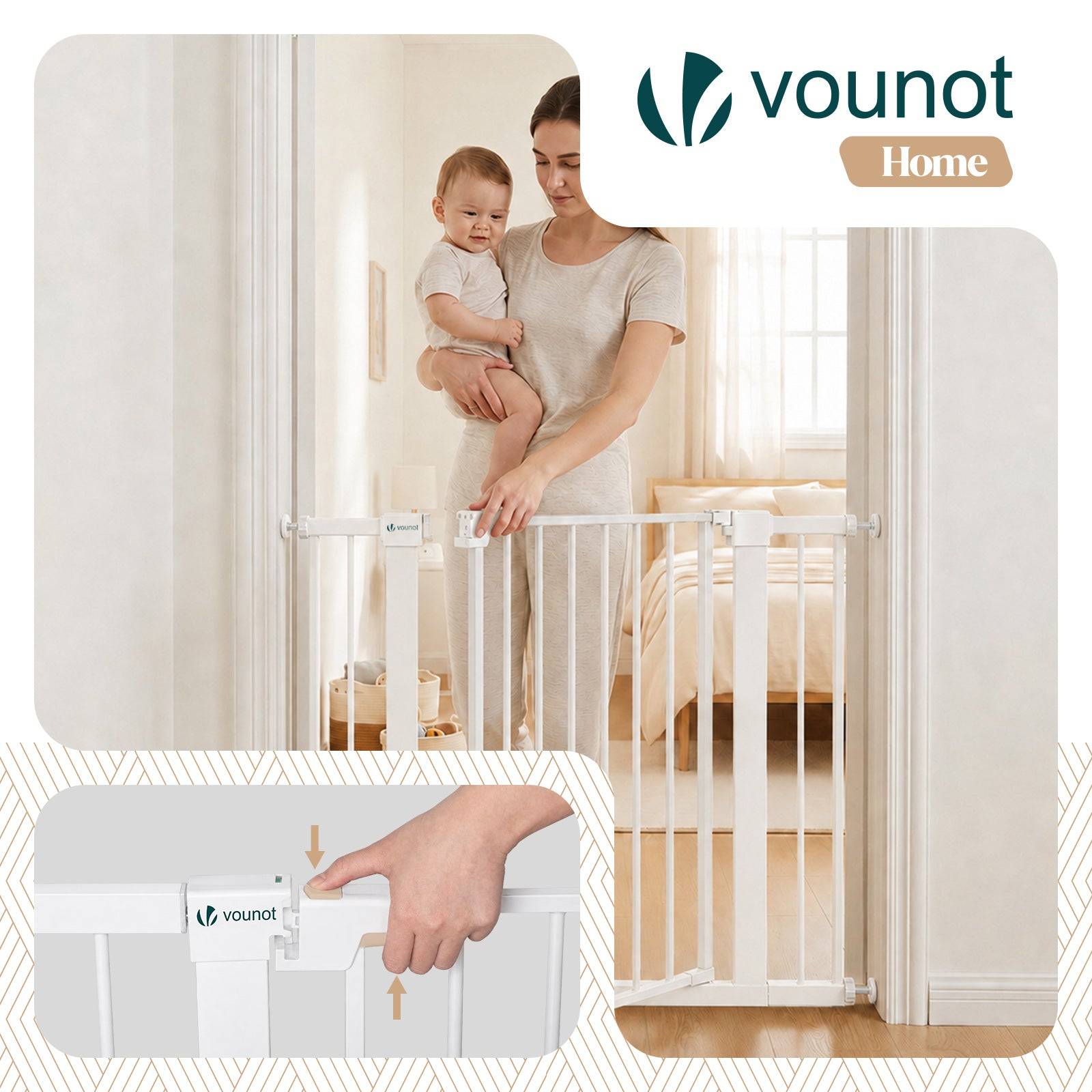 Vounot - Barriere de securite a pression sans percage Largeur 103-110cm Metal blanc - Image 4