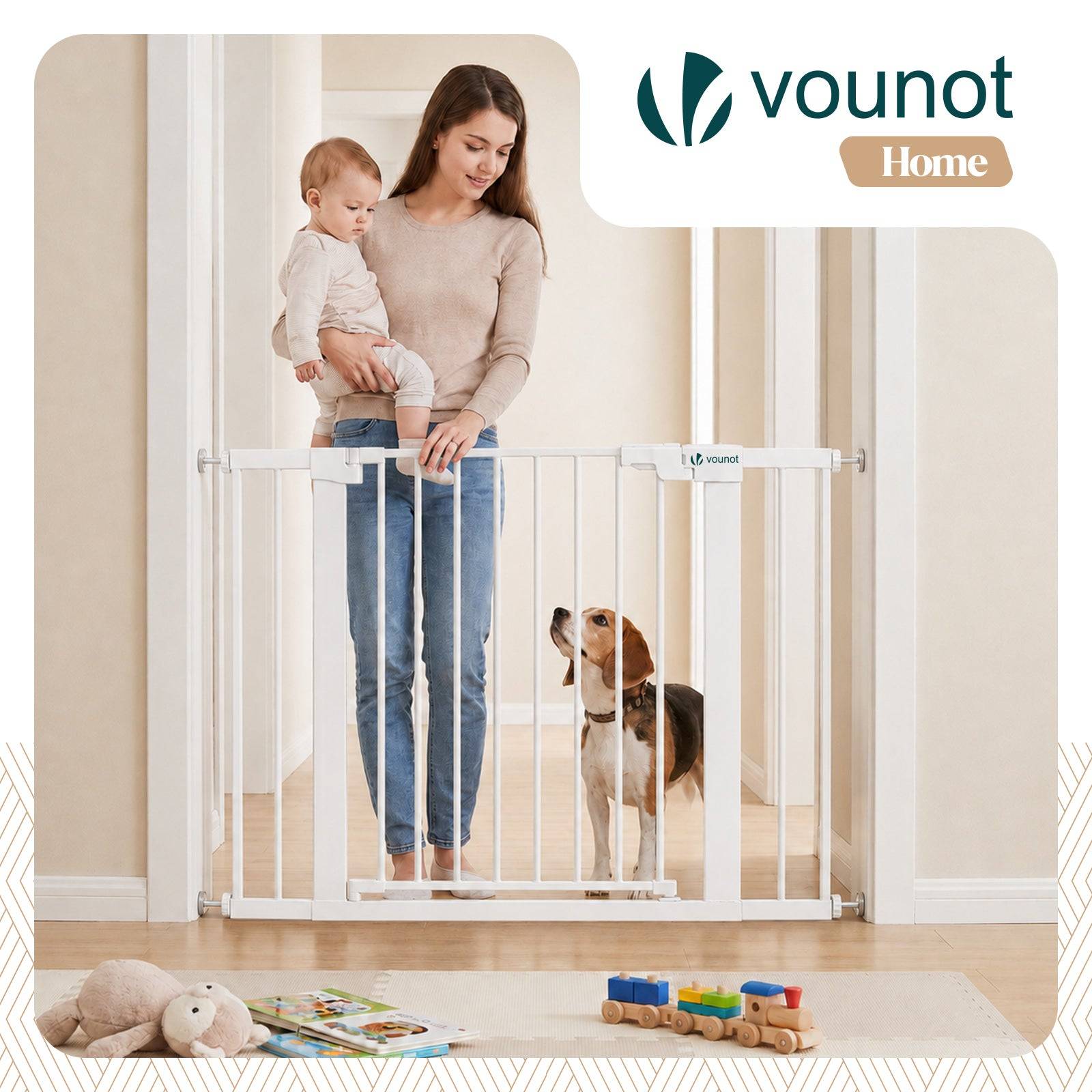 Vounot - Barriere de securite a pression sans percage Largeur 103-110cm Metal blanc - Image 2