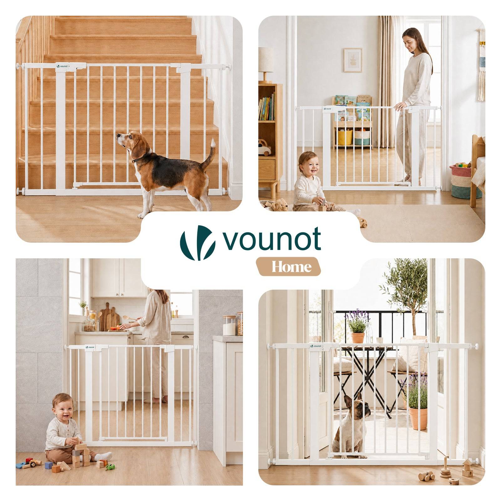 Vounot - Barriere de securite a pression sans percage Largeur 103-110cm Metal blanc - Image 7