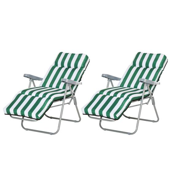 Chaises longues de plage pliantes et inclinables en 2 parties, avec coussin rembourré, vertes et blanches - Image 2