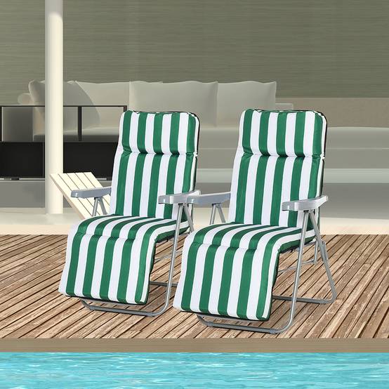 Chaises longues de plage pliantes et inclinables en 2 parties, avec coussin rembourré, vertes et blanches - Image 4