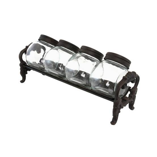 Rangement épices pot cuisine bocaux fonte verre marron 28x8.5cm Chemin de campagne